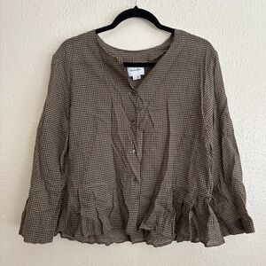 Steven Alan Pleated Hem Brown Check Button-Front Women's Top
